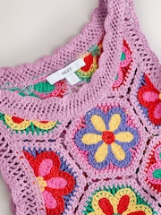 Purple Bright Multi Crochet Knit Floral Tank - Image 7 of 8