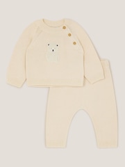 Monsoon Cream Newborn Polar Bear Knitted Top & Trousers Set - Image 1 of 3