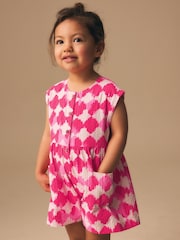 Neon Pink Soft Checkerboard Print Sleeveless Playsuit (3mths-7yrs) - Image 2 of 8
