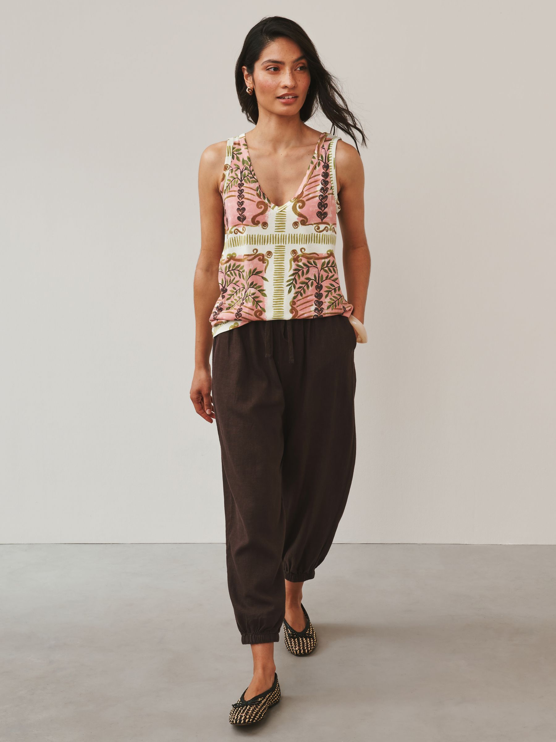Buy Peach Pink Floral Print TENCEL™ Modal Slouch V-Neck Vest from