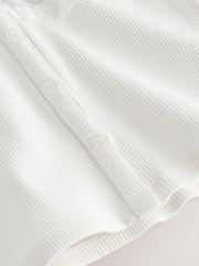 White V-Neck Ribbed Lace Trim Vest - Image 2 of 3