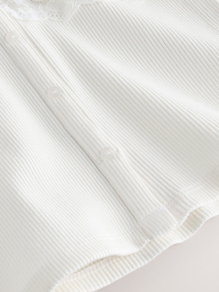 White V-Neck Ribbed Lace Trim Vest - Image 2 of 3 White V-Neck Ribbed Lace Trim Vest - Image 2 of 3