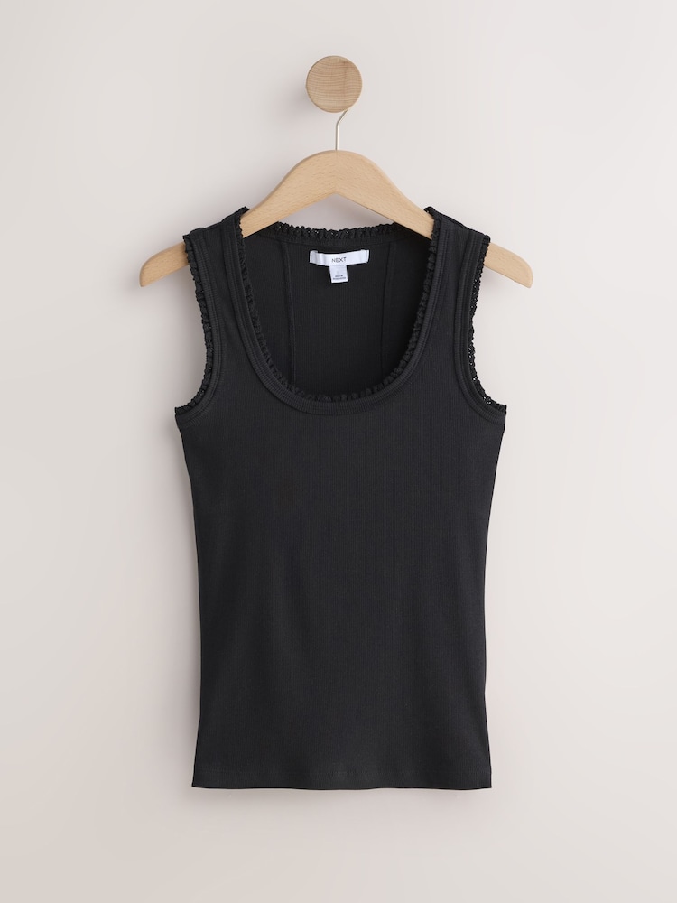 Black/White Ribbed Racer Tank Vest Sleeveless Top - Image 1 of 3