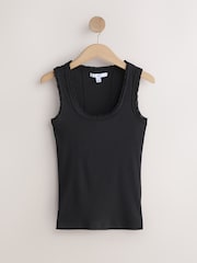 Black/White Premium Ribbed Scoop Tank Vest Sleeveless Top - Image 6 of 8