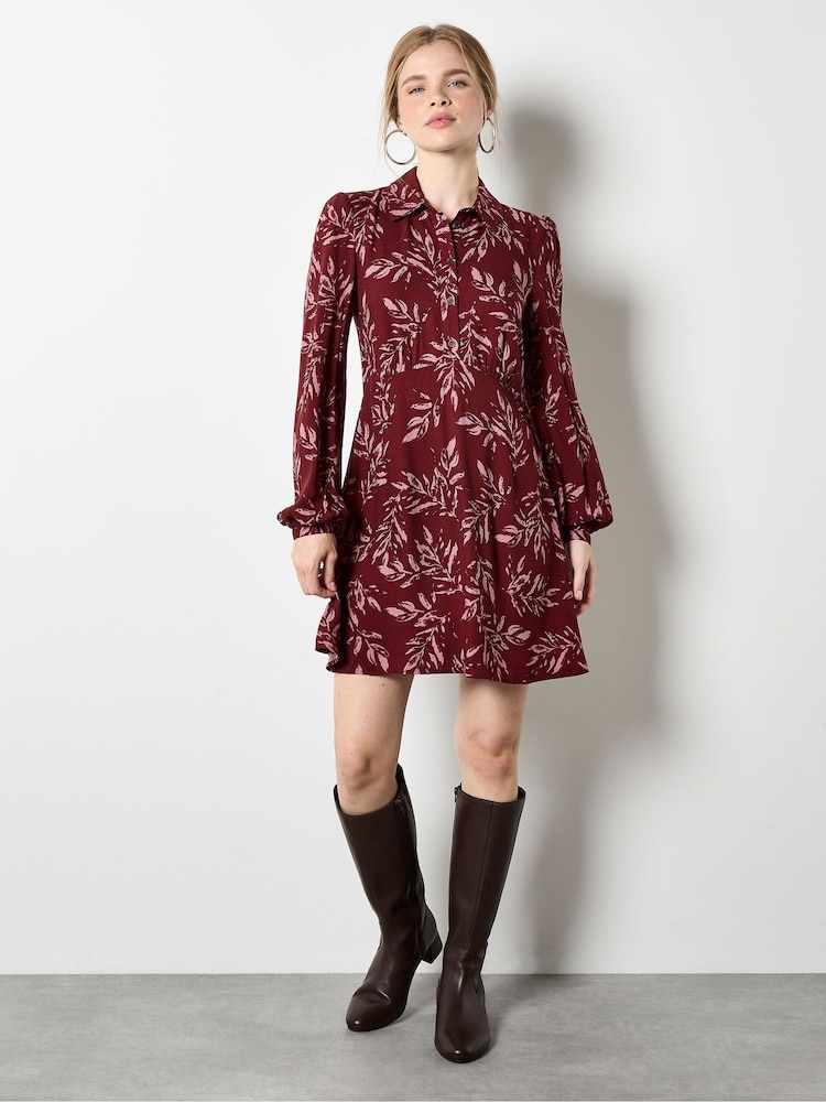 Apricot Red Pressed Leaf V-Shape Dress - Image 1 of 4
