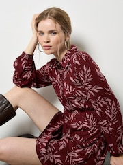 Apricot Red Pressed Leaf V-Shape Dress - Image 2 of 4