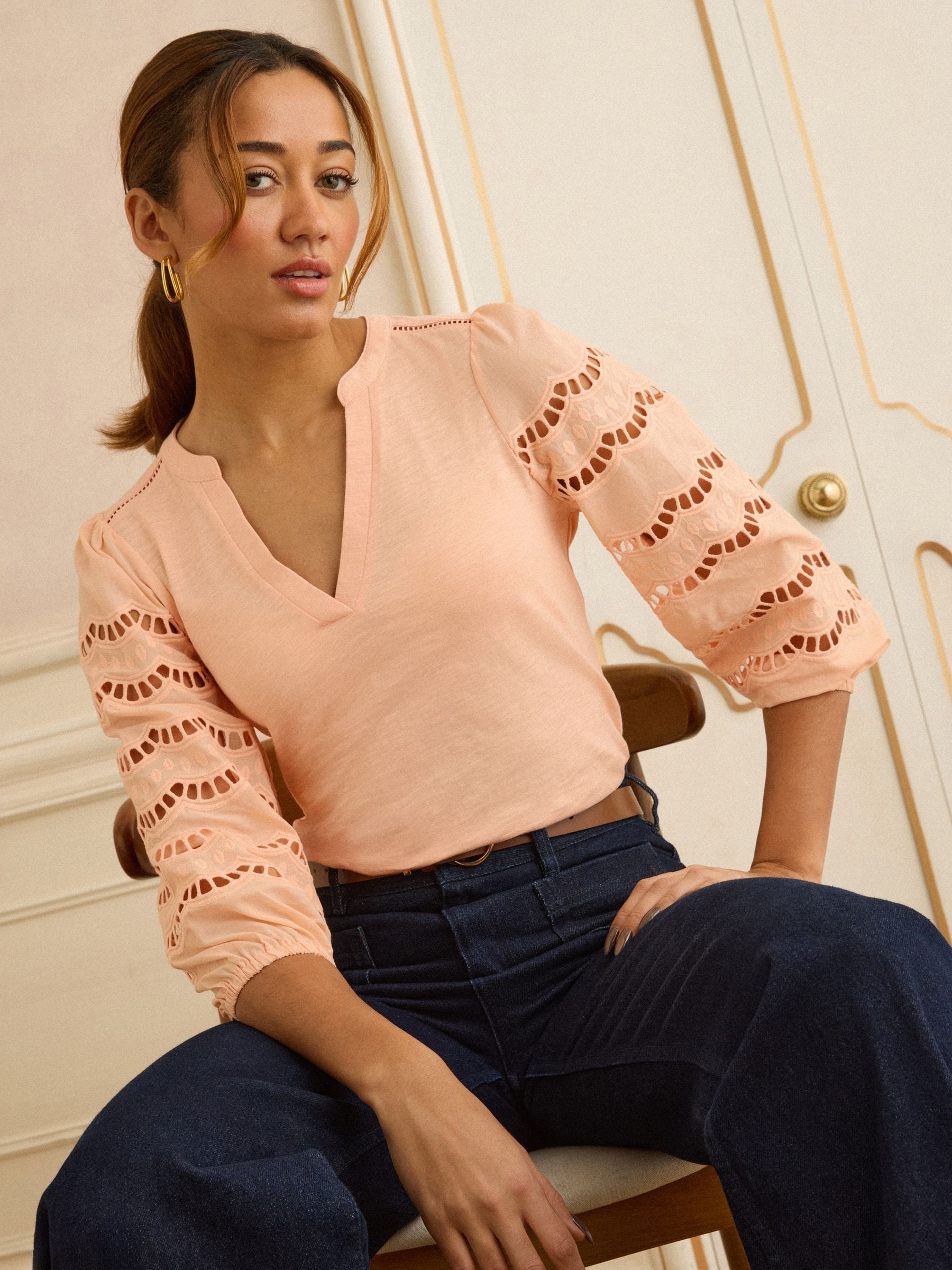 Buy Love & Roses Peach Pink Scallop Broderie Broderie 3/4 Sleeve