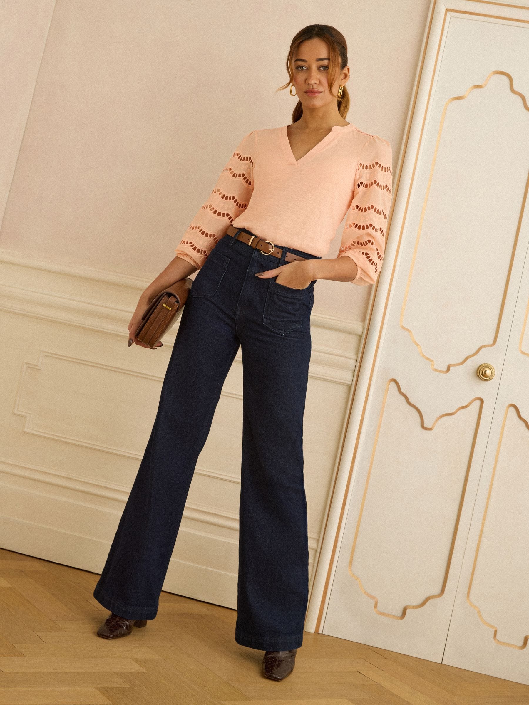 Buy Love & Roses Peach Pink Scallop Broderie Broderie 3/4 Sleeve