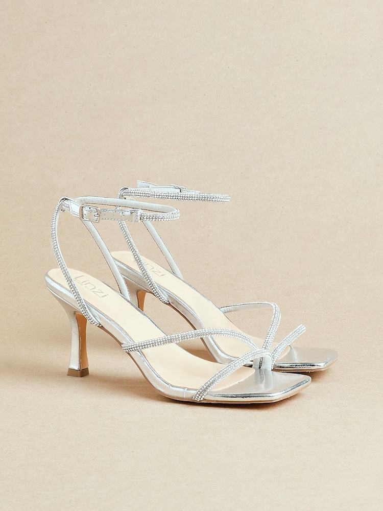 Linzi Silver Ruma Wide Fit Diamante Heeled Sandals - Image 1 of 5
