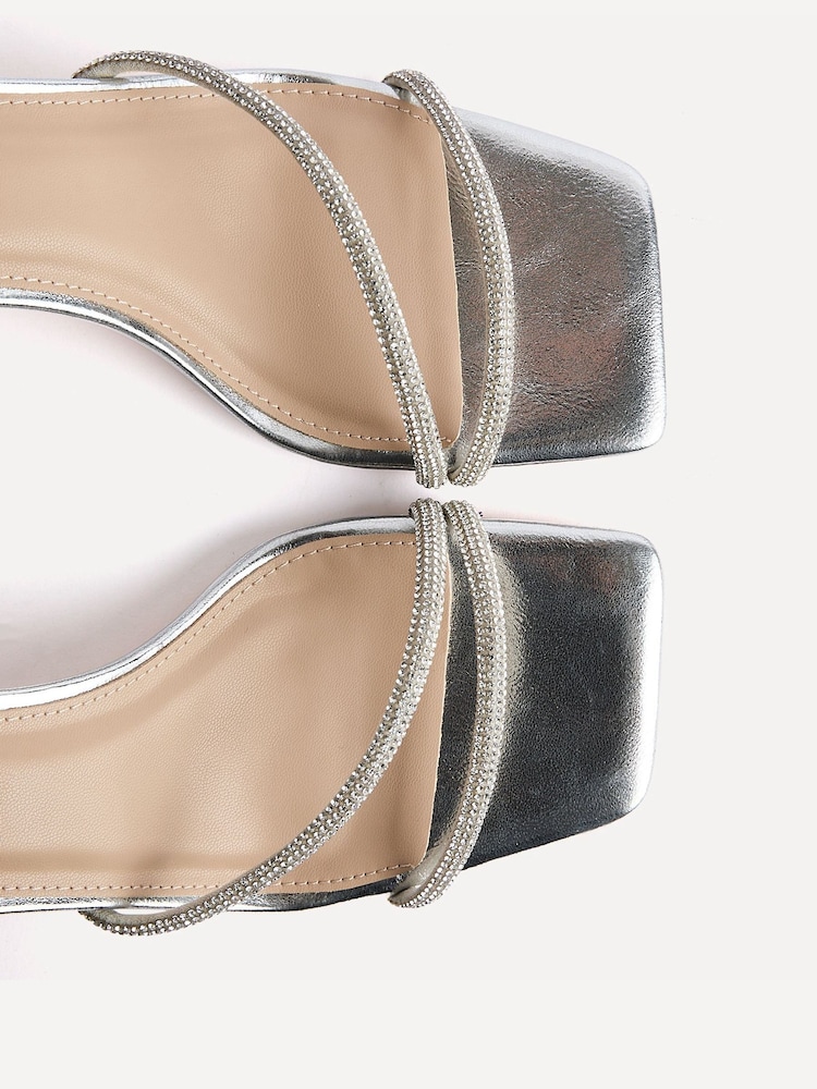 Linzi Silver Ruma Wide Fit Diamante Heeled Sandals - Image 5 of 5