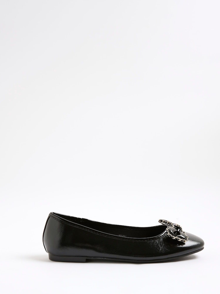 River Island Black Chain Bow Ballet Pumps - Image 1 of 5