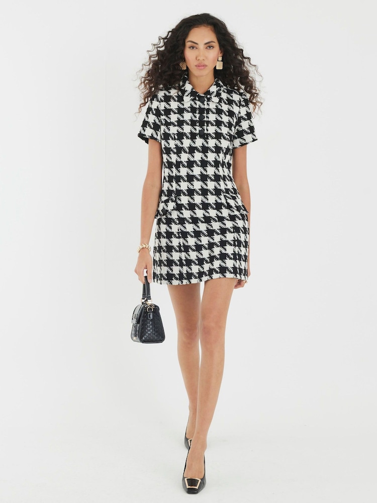River Island Dogtooth Boucle Mini Dress - Imagem 1 de 4