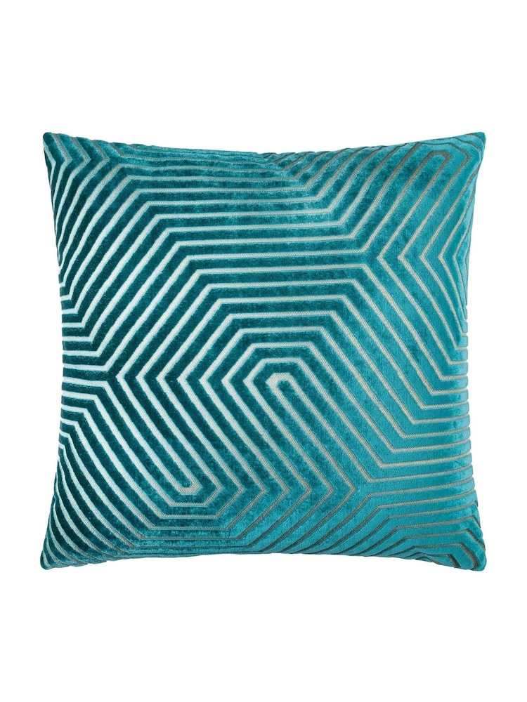 Paoletti Teal Evoke Cut Velvet Cushion - Image 1 of 4 Paoletti Teal Evoke Cut Velvet Cushion - Image 1 of 4