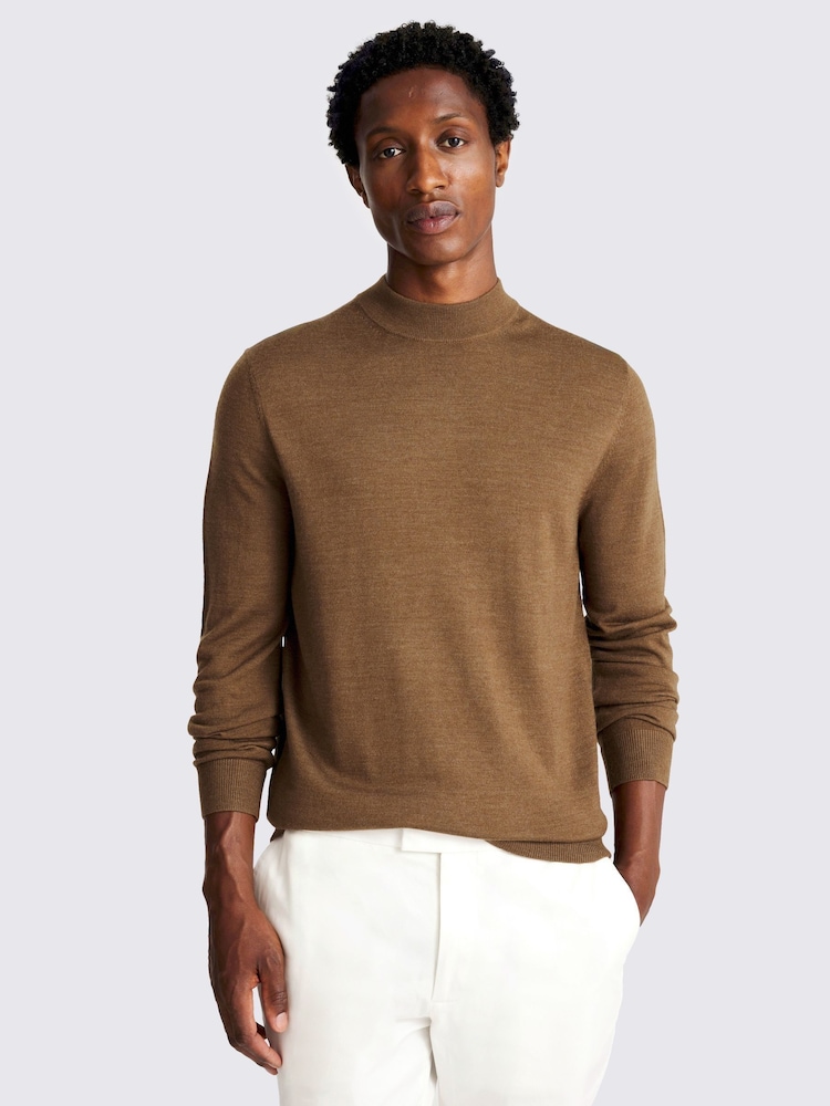 MOSS Tobacco Merino Blend Mock Neck Jumper - Image 1 of 3 MOSS Tobacco Merino Blend Mock Neck Jumper - Image 1 of 3