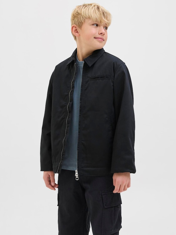 JACK & JONES JUNIOR Zip Worker Black Jacket - Image 1 of 6 JACK & JONES JUNIOR Zip Worker Black Jacket - Image 1 of 6