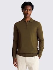 zelena - Polo majica iz mešanice merino volne s četrtinsko zadrgo MOSS MOSS - Slika 1 iz 3