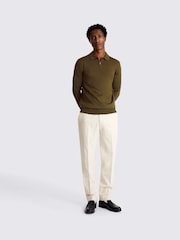 zelena - Polo majica iz mešanice merino volne s četrtinsko zadrgo MOSS MOSS - Slika 2 iz 3