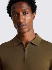 zelena - Polo majica iz mešanice merino volne s četrtinsko zadrgo MOSS MOSS - Slika 3 iz 3