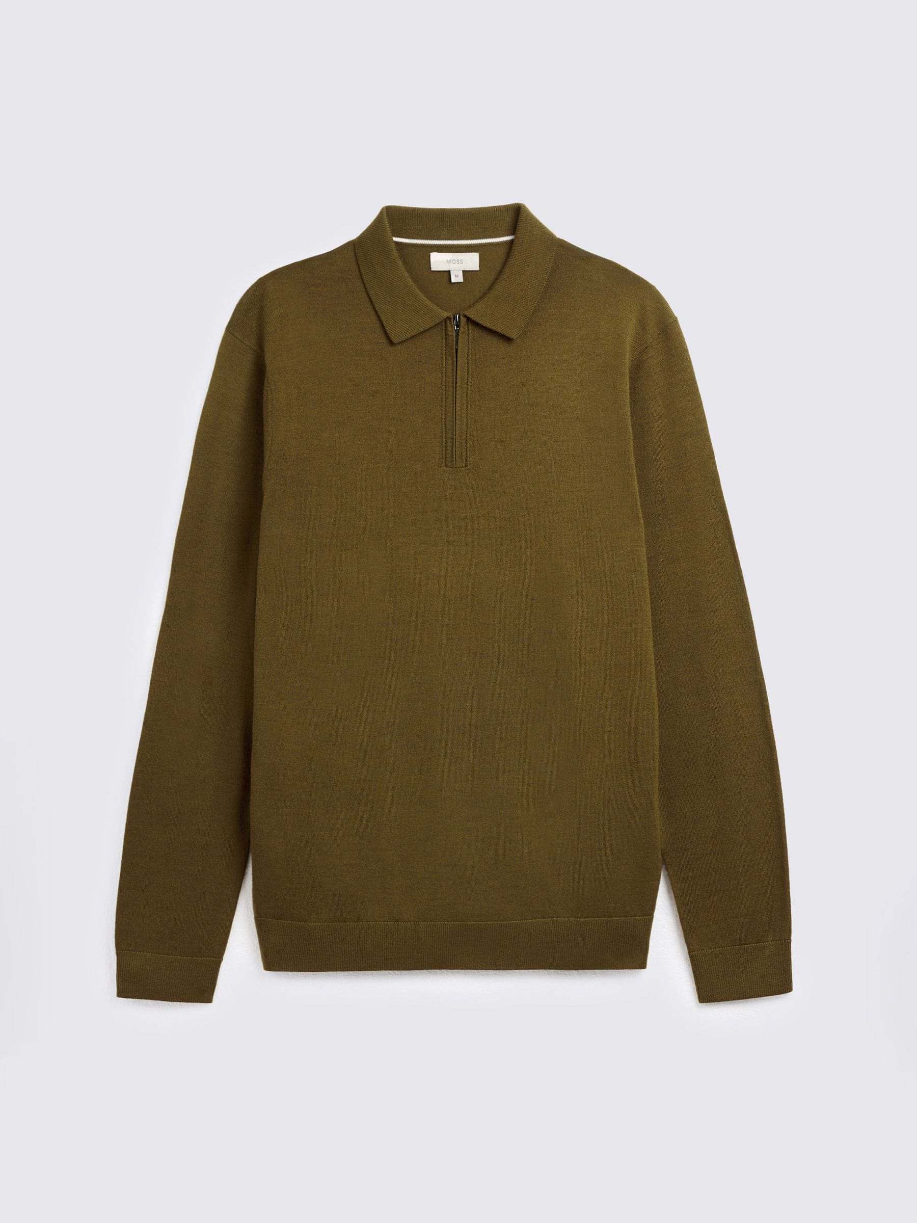 Buy MOSS Olive Merino-Blend Zip Neck Polo Shirt from Next Canada