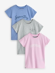 Superdry Pink/Blue T-Shirts 3 Pack - Image 1 of 7