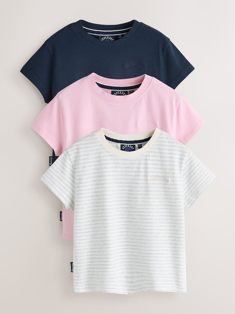 Rosa/Navy - Confezione da t-shirt Superdry 3 - Immagine 1 di 7