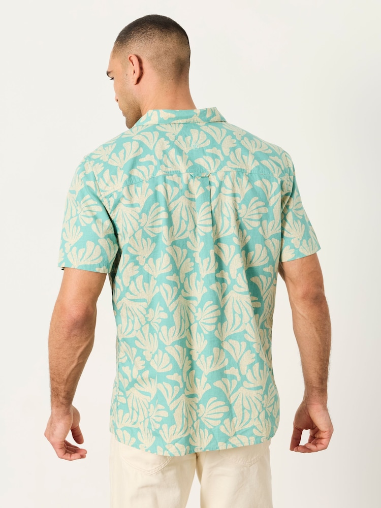 FatFace Light Teal Short Sleeve Coral Print Shirt - Image 2 of 6