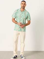 FatFace Light Teal Short Sleeve Coral Print Shirt - Image 3 of 6
