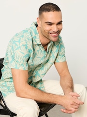 FatFace Light Teal Short Sleeve Coral Print Shirt - Image 5 of 6