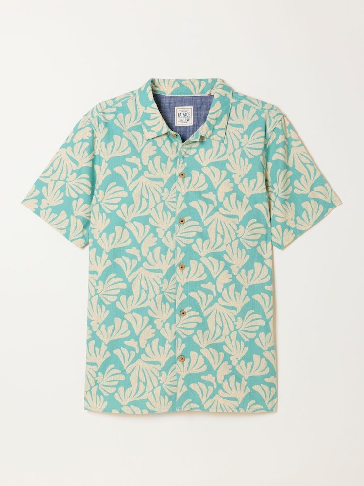 FatFace Light Teal Short Sleeve Coral Print Shirt - Image 6 of 6