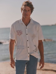 FatFace White Short Sleeve Relaxed Fit MCS Sea Embroidery Shirt - Image 1 of 5