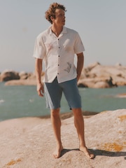 FatFace White Short Sleeve Relaxed Fit MCS Sea Embroidery Shirt - Image 4 of 5