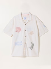 FatFace White Short Sleeve Relaxed Fit MCS Sea Embroidery Shirt - Image 5 of 5