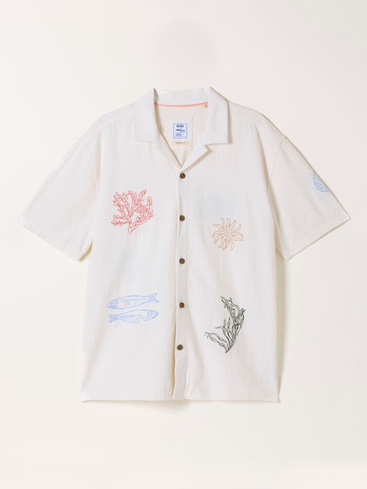 FatFace White Short Sleeve Relaxed Fit MCS Sea Embroidery Shirt - Image 5 of 5 FatFace White Short Sleeve Relaxed Fit MCS Sea Embroidery Shirt - Image 5 of 5