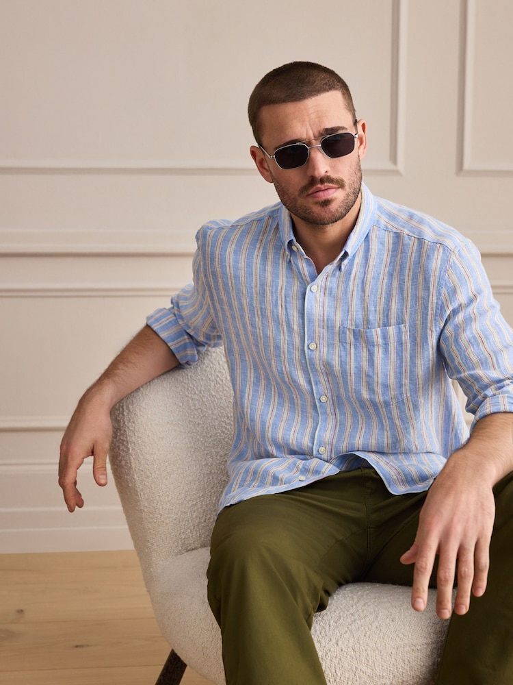 Gestreift, Blau - Langarm - Leinenhemd - Bild 1 von 5