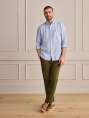 Gestreift, Blau - Langarm - Leinenhemd - Bild 3 von 5