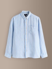 Blue Stripe Long Sleeve Signature 100% Linen Shirt - Image 6 of 8