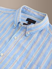 Blue Stripe Long Sleeve Signature 100% Linen Shirt - Image 7 of 8