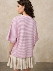 Pink Stripe Oversized Boxy Fit Heavyweight Crew Neck T-Shirt - Image 4 of 8