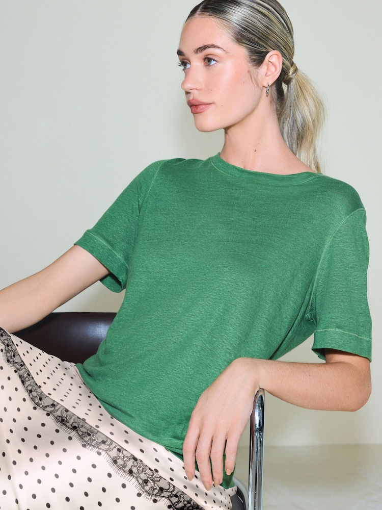 Green N. Premium Linen Crew Neck T-Shirt - Image 1 of 5