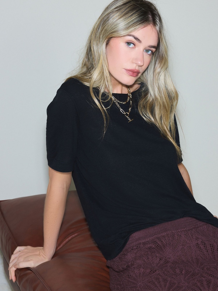 Black N. Premium Linen Crew Neck T-Shirt - Image 1 of 5