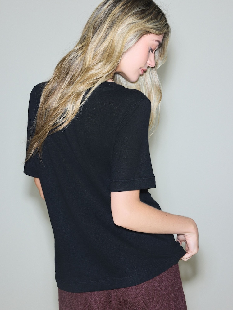 Black N. Premium Linen Crew Neck T-Shirt - Image 5 of 5