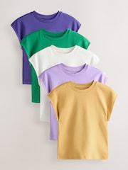 متعدد الألوان - حزمة من 5 تيشرتات بياقة بحافة مستديرة وأكمام فوق الكتف - صورة 1 من 11