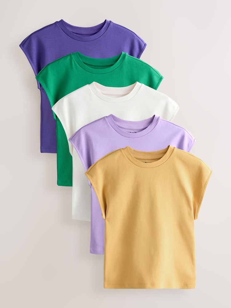 متعدد الألوان - حزمة من 5 تيشرتات بياقة بحافة مستديرة وأكمام فوق الكتف - صورة 1 من 11