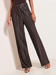 Friends Like These Chocolate Brown Petite Pleated Elasticated Waist Trousers - Image 2 of 4