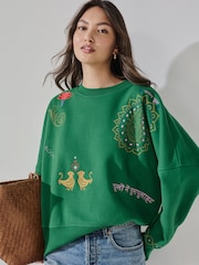 Green Crew Neck Embroidered Sweatshirt - Image 1 of 7