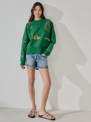 Green Crew Neck Embroidered Sweatshirt - Image 2 of 7