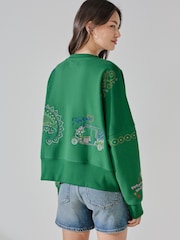 Green Crew Neck Embroidered Sweatshirt - Image 3 of 7