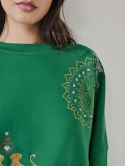 Green Crew Neck Embroidered Sweatshirt - Image 4 of 7