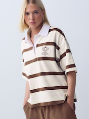 Ecru Chocolate - Short Sleeve Striped Rugby Polo Shirt - Image 1 of 8