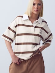 Ecru Chocolate - Short Sleeve Striped Rugby Polo Shirt - Image 3 of 8